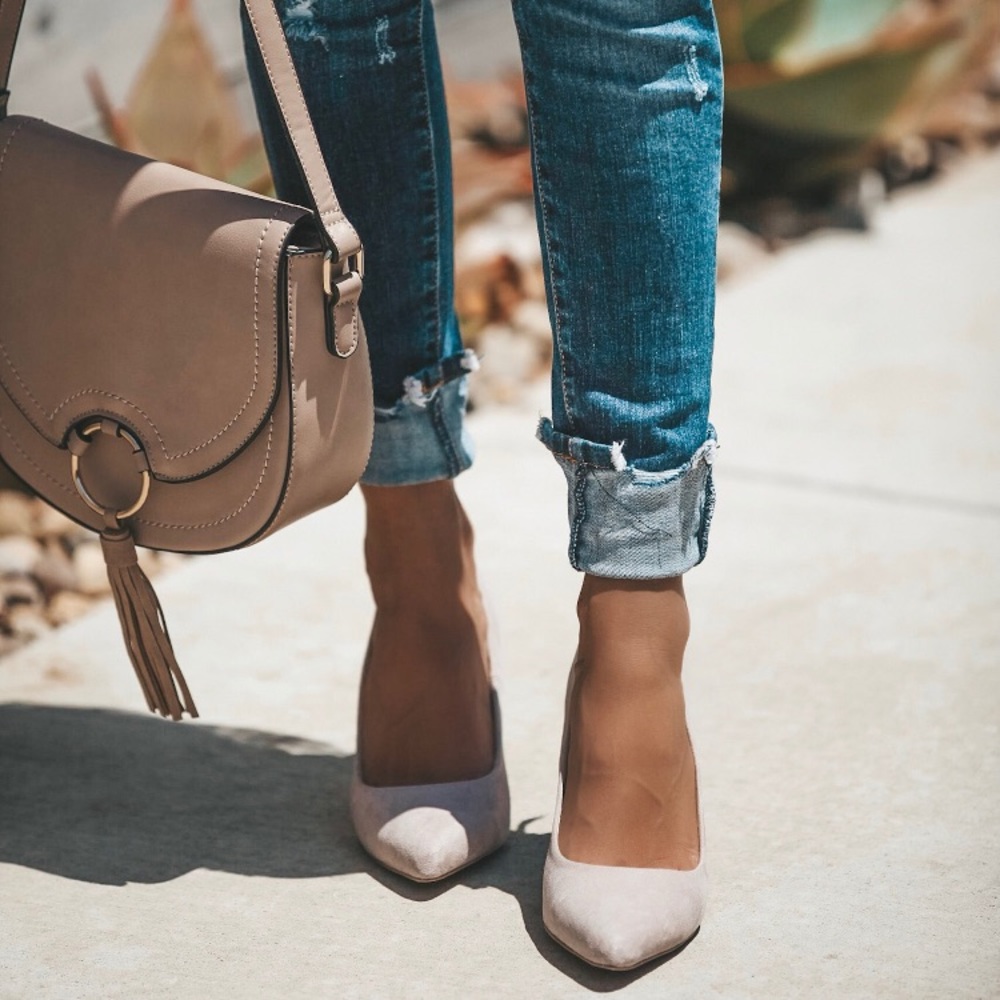 New suede nude pump